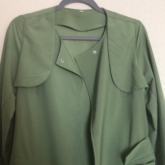 Army Green Long Sleeve Pockets Trench Coat - Picture 9 of 12